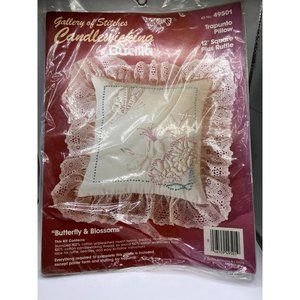 Vintage Bucilla Candlewicking Pillow Butterfly & Blossoms 49501